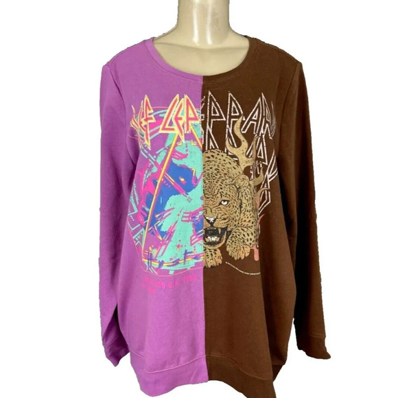 Vinyl Icons +2 Colorblock Def Leppard UK Tour Graphic Long Sleeve Sweatshirt - Picture 2 of 6
